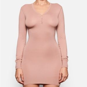 SKIMS Sleep Henley Dress in Sienna